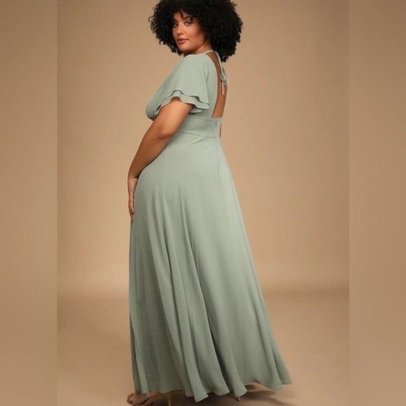 SOLD NWT Lulus Promise Of Love Sage Brush Flutter Sleeve Maxi Dress Size 2X - Picture 15 of 16